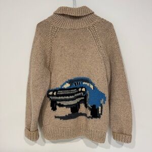 Vintage 1970s Wool Knit Cowichan Sweater Jacket Car Automobile Size S